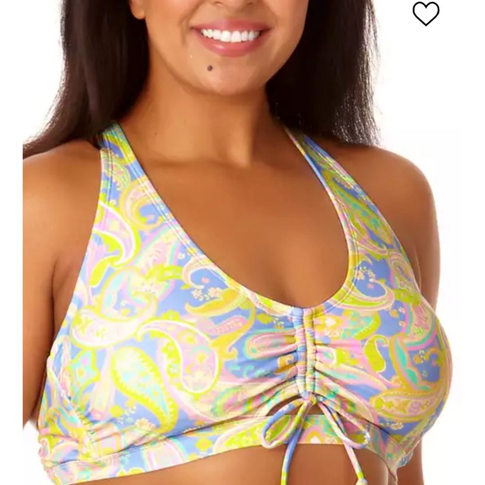 Salt + Cove Juniors' Plus Size Paisley-Print Cinched-Front Tie-Back Bikini Top